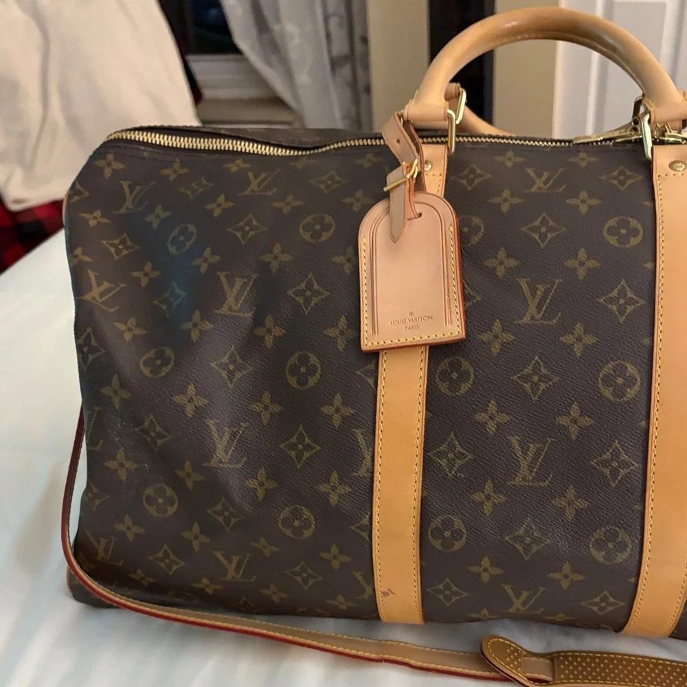 Louis Vuitton Monogram Canvas Travel Duffel in Brown with Tan Trim